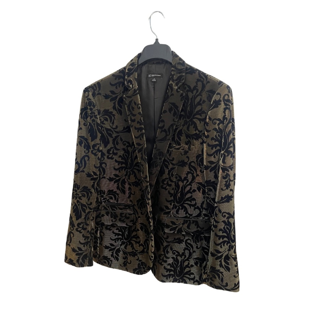 NWOT INC Concepts Men’s Black Velvet and Metallic Gold Blazer - size XL